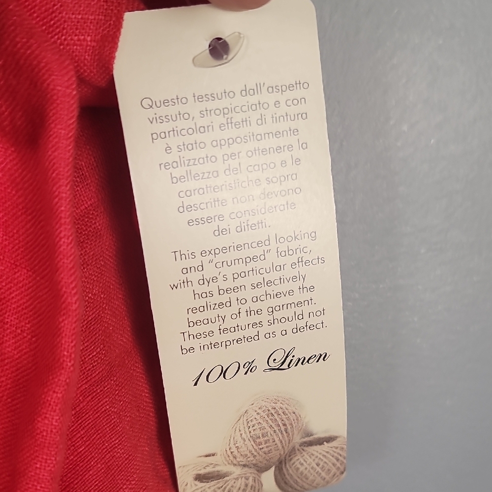 Bohemian Linen Orange Red 3/4 Sleeve Button Mandarin Collar Dress - Picture 6 of 8